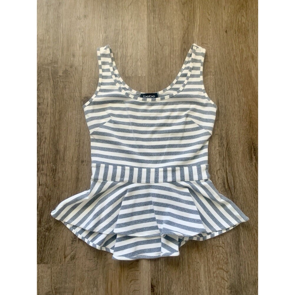 bebe Striped Peplum Sleeveless Top XS A-lined Ruffle Mermaid Barbiecore Y2K